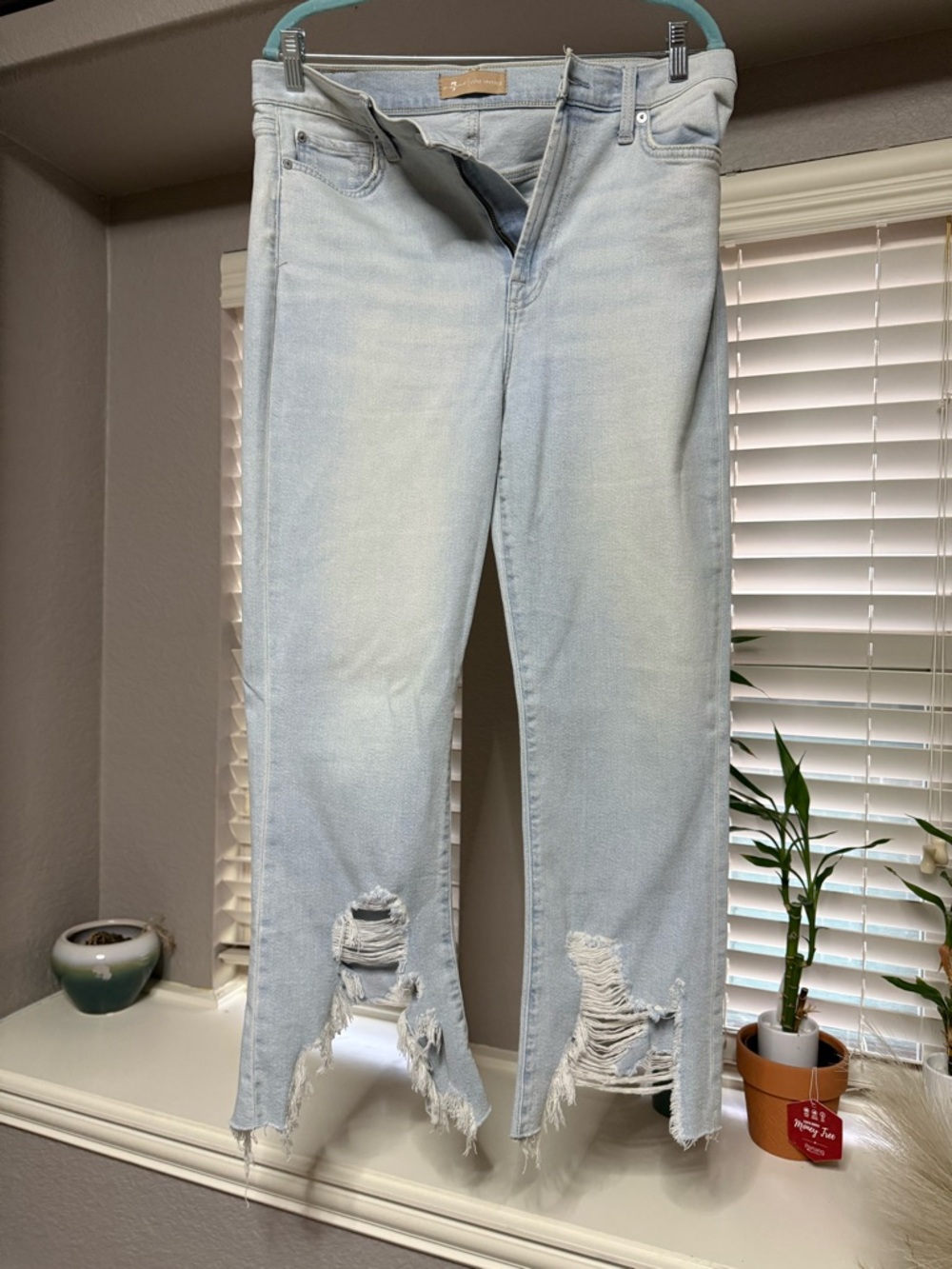 7 For All Mankind Light Blue Distressed Cropped Jeans